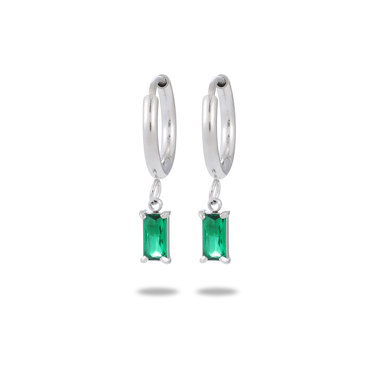 Orecchini minimalisti rettangolari da donna in acciaio al titanio con intarsio in zircone colorato e finitura galvanizzata
