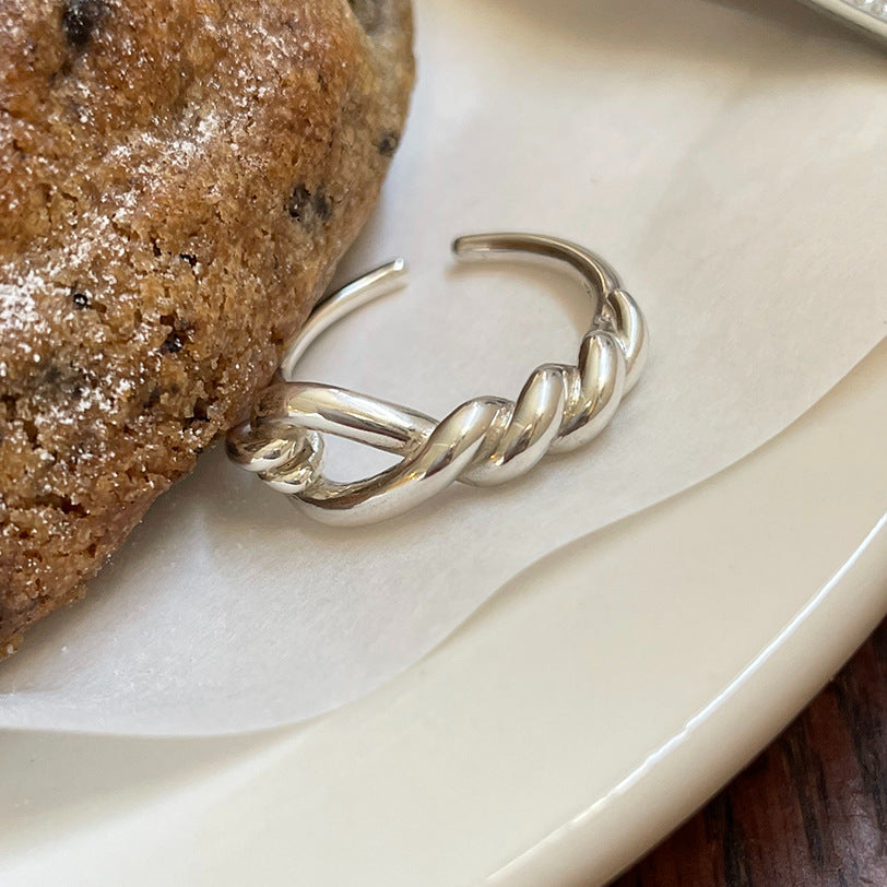 Anello a fascia regolabile vintage in argento Sterling 925 a forma di onda per donna, con fascino rustico ed eleganza minimalista