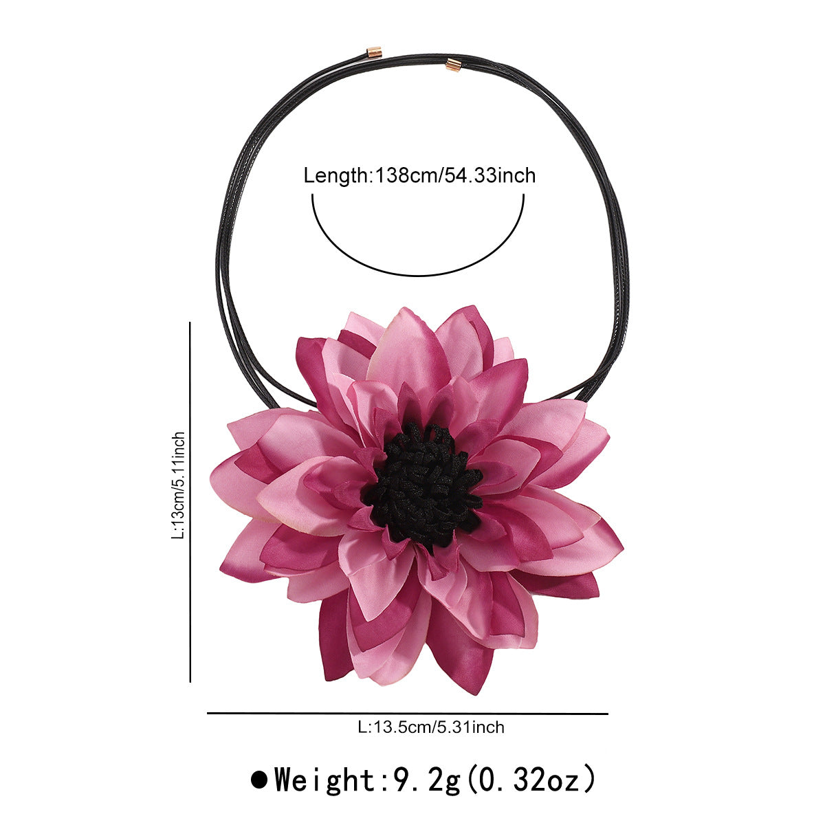 Collar floral de verano con flores de tela hechas a mano en cordón de cuero trenzado para mujer