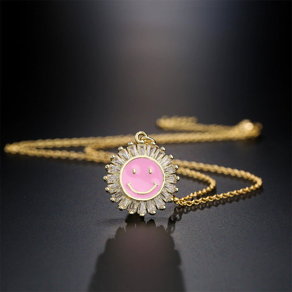Collana pendente originale con girasole sorridente in rame placcato oro 18 carati