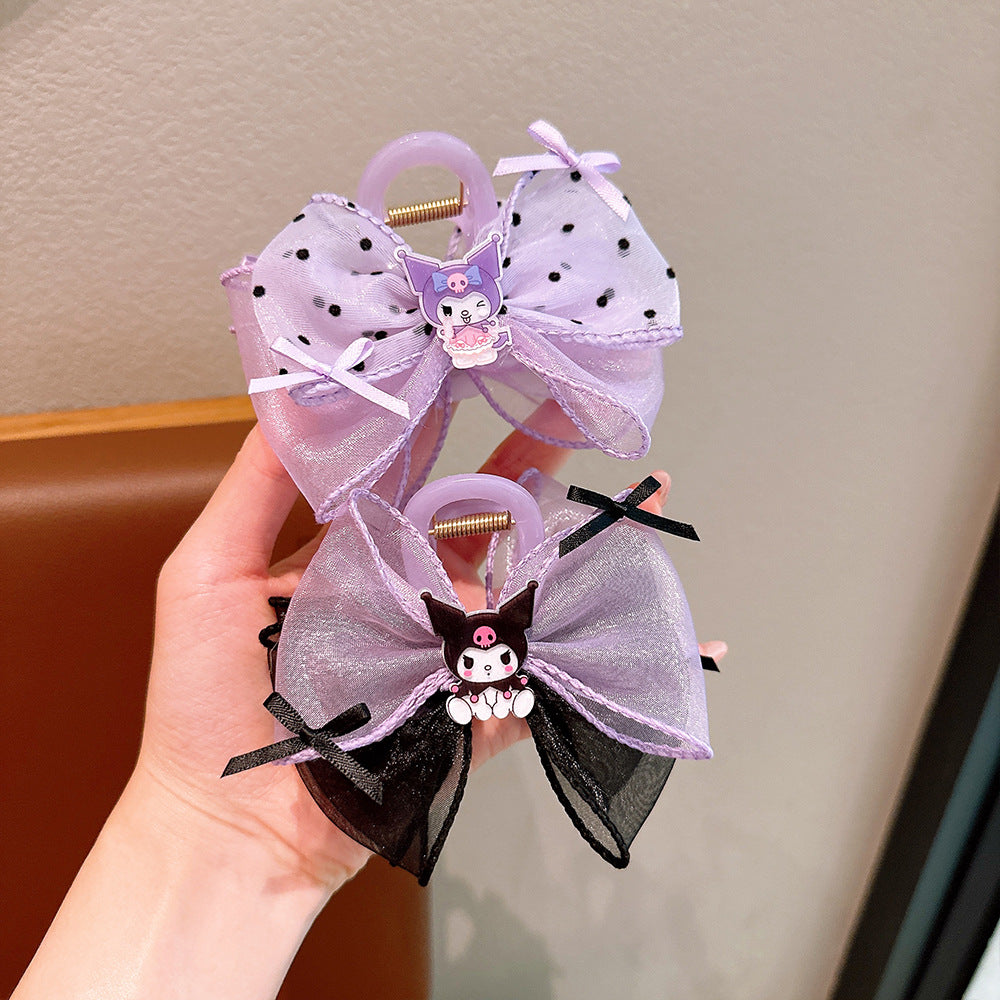 Cartoon Style Bow Hair Clip for Girls with Tulle and Sanrio-Inspired Character Design