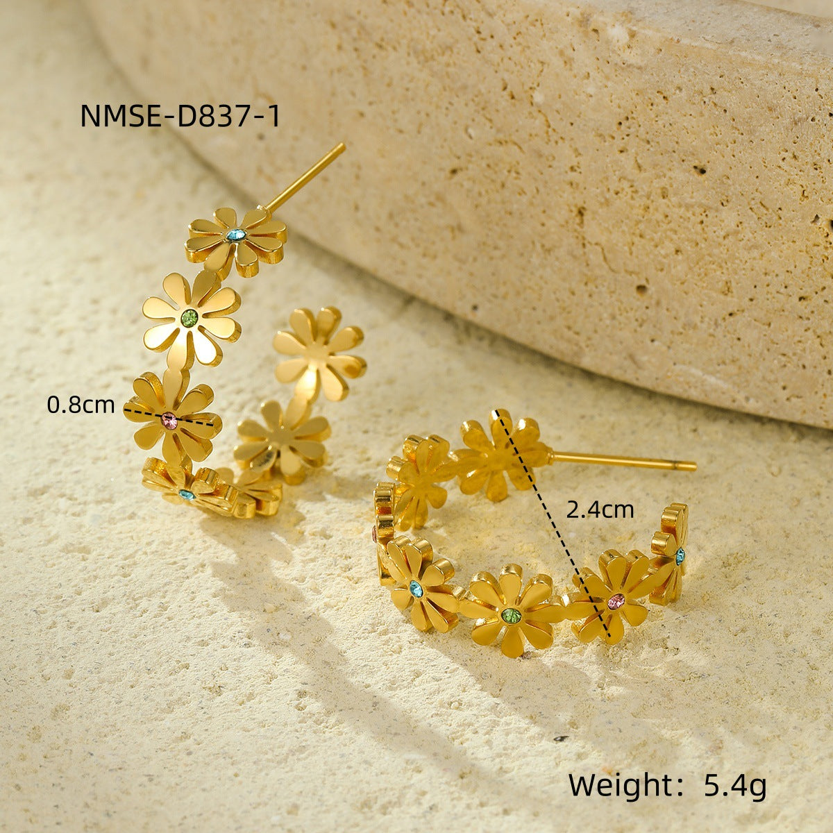 Orecchini da donna in acciaio inossidabile a forma di petalo in stile vintage con placcatura in oro 18 carati e intarsio in zirconi