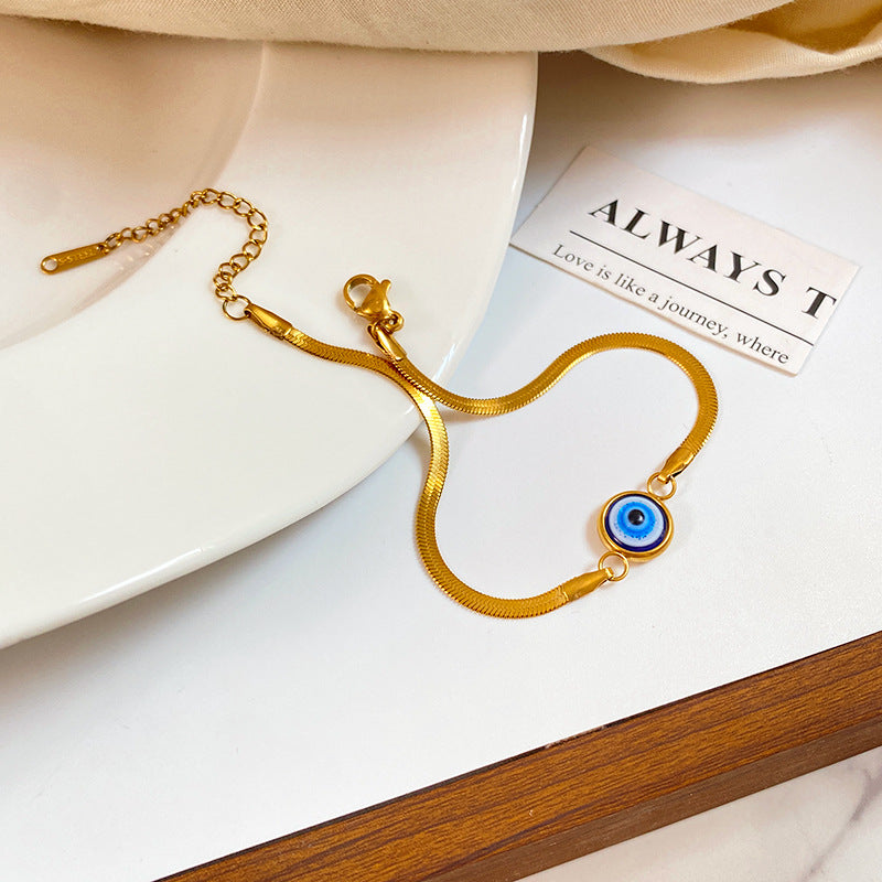 Luxury Casual Evil Eye Plated Titanium Steel Snake Chain Bracelet Unisex
