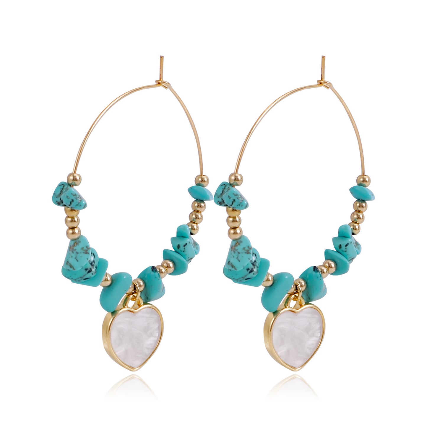 Pendientes de aro bohemios geométricos de turquesa para mujer con acabado de aleación chapada y motivo lunar inspirado en la naturaleza