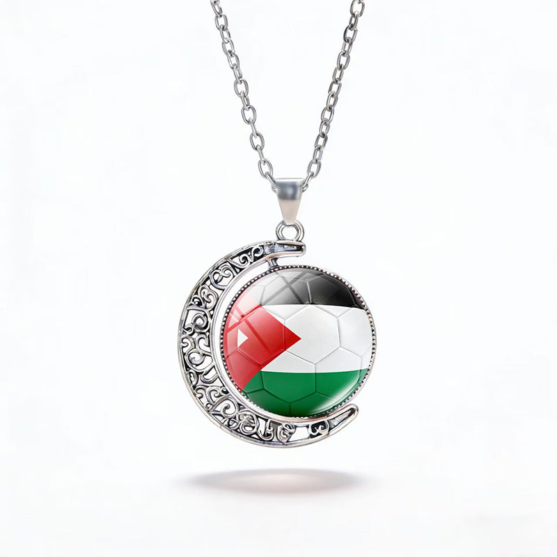 Casual Unisex Alloy Plated Moon Geometric Pendant Crystal Necklace