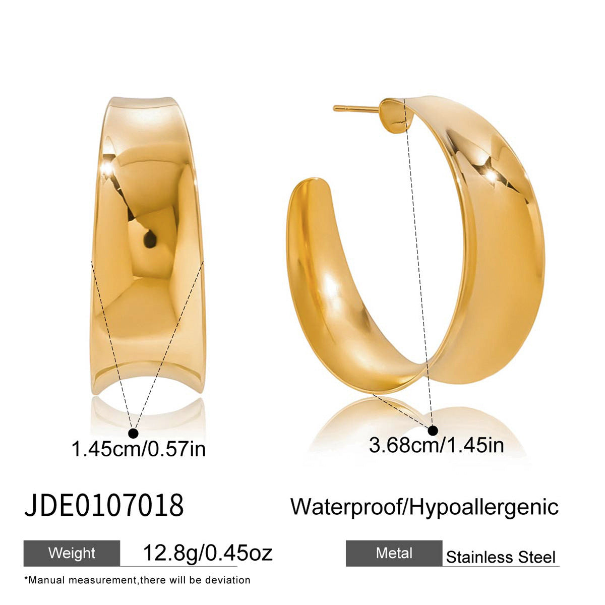 Pendientes de aro en C geométricos de acero inoxidable para mujer con acabado chapado, hipoalergénicos y resistentes a la decoloración, joyería de lujo para la oreja