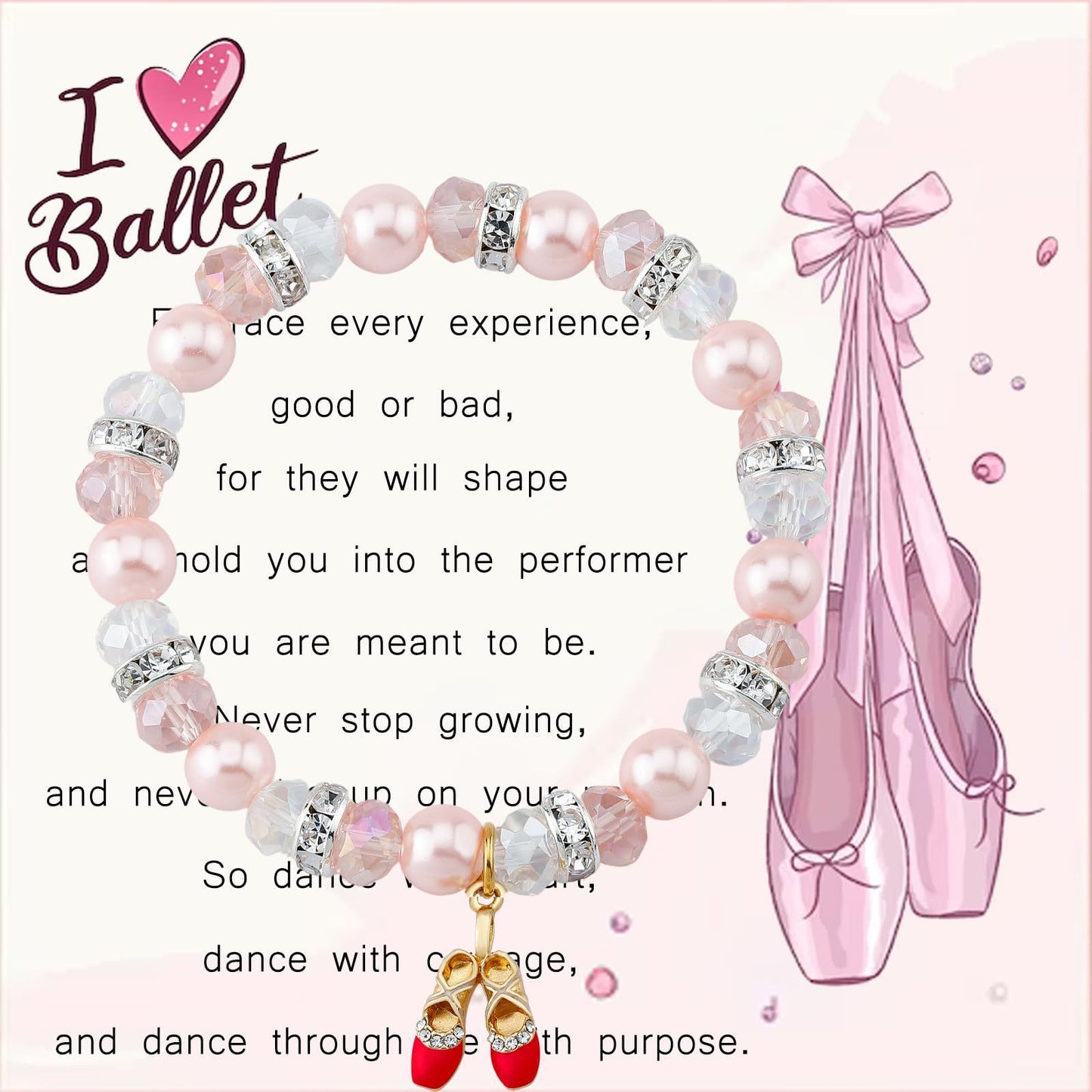 Sweet Imitation Pearl Ballet Shoe Charm Bracelet for Women Girls Dancer Gift