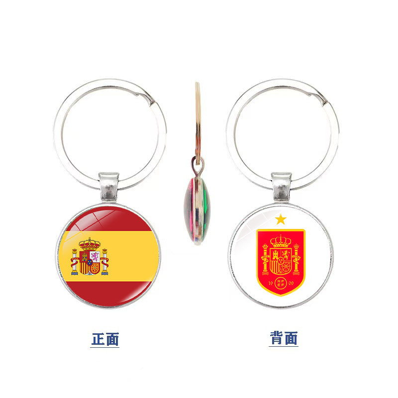 World Cup National Flag and Team Emblem Double-Sided Glass Keychain Pendant