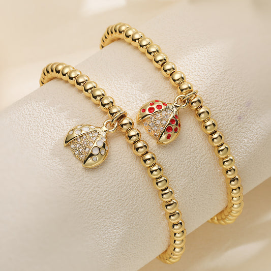 Pulsera de cobre con diseño geométrico de mariquita de circonita y chapado en oro de 18 quilates para mujer, estilo minimalista