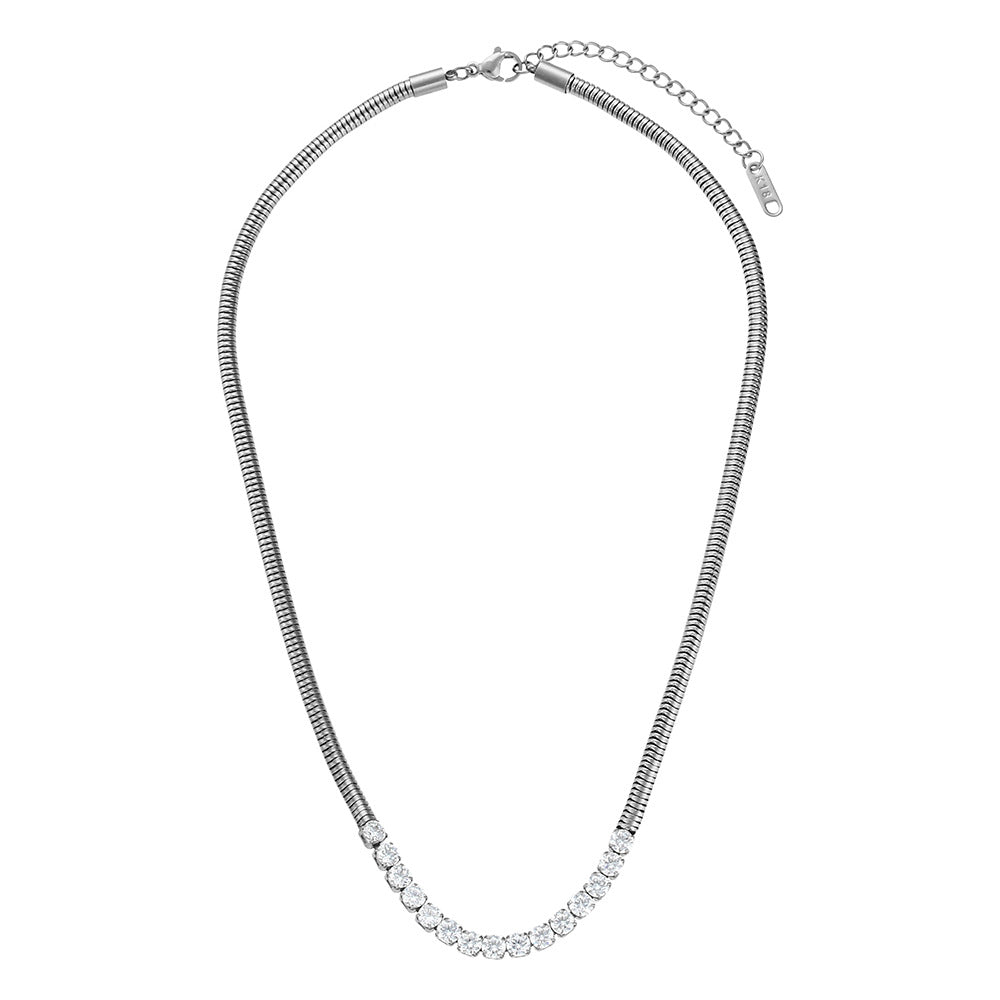 Collana con Pendente Geometrico alla Moda da Donna Acciaio Inossidabile Placcato Oro 18K con Zirconi Micro-Incastonati