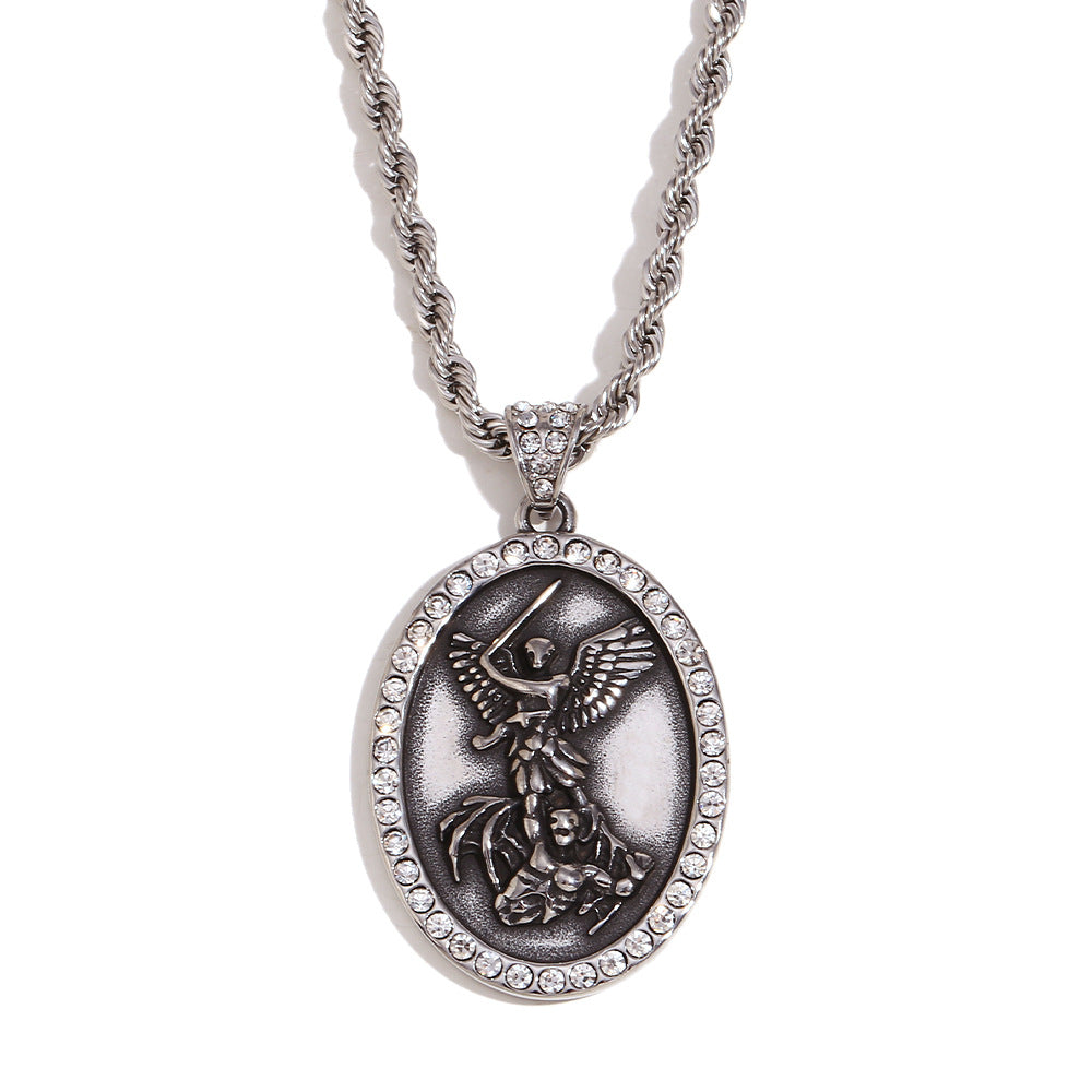 Geometric Angel Pendant Necklace for Men in Stainless Steel with 18K Gold Plating on Twisted Chain