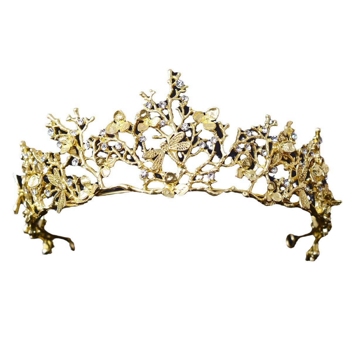 Vintage Alloy Crown Headband with Floral and Checkered Pattern Rhinestone Inlay for Women