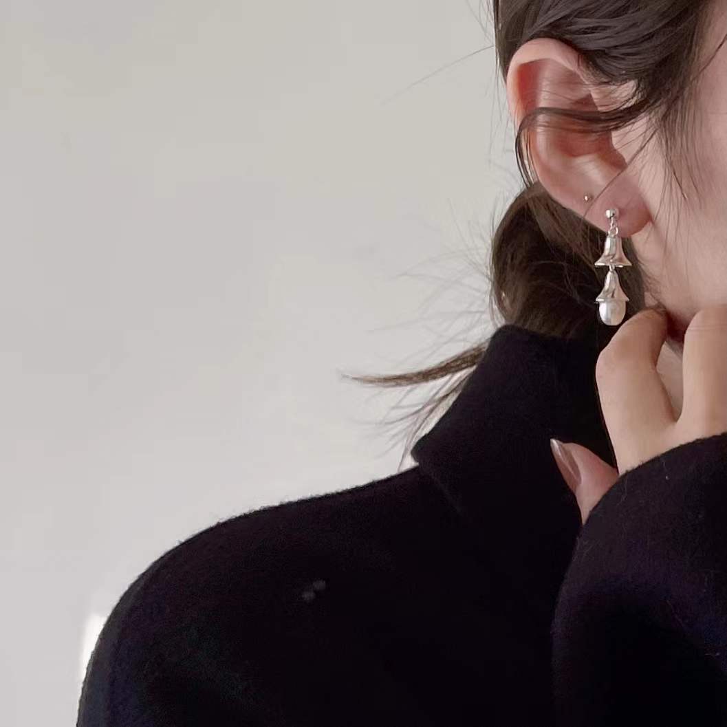 Orecchini a perno da donna a forma di goccia minimalista in argento sterling 925 con perle, dall'estetica naturale e fresca e dolce