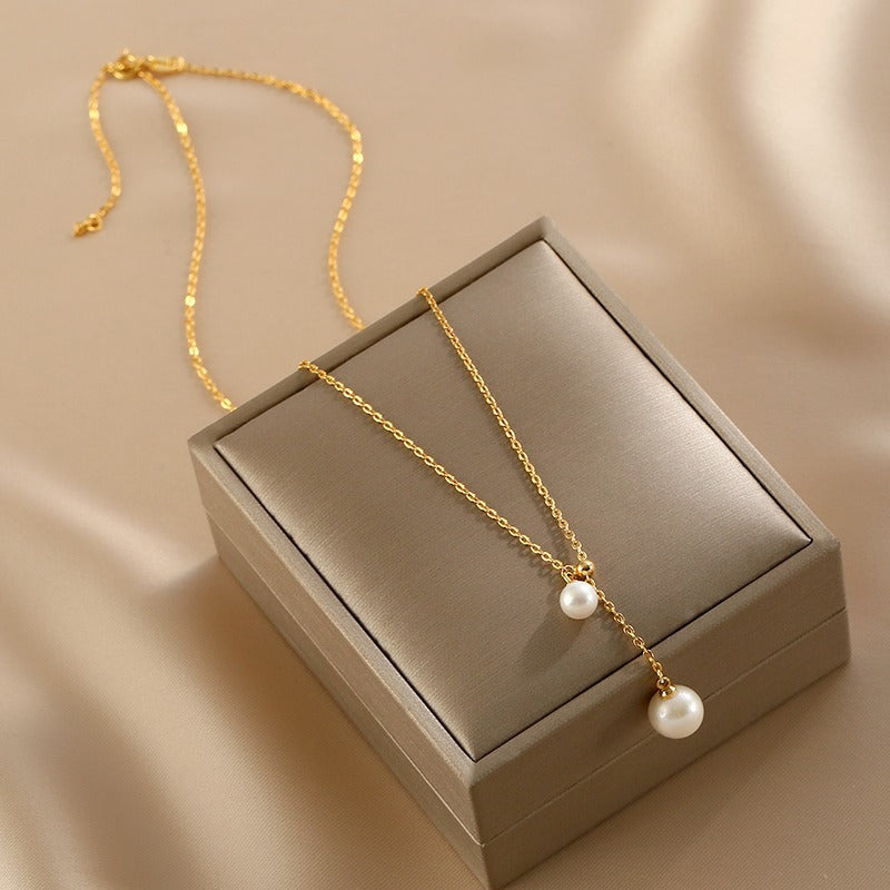 Minimalist Y-Shaped Titanium Steel Clavicle Necklace with Irregular Pendant for Women