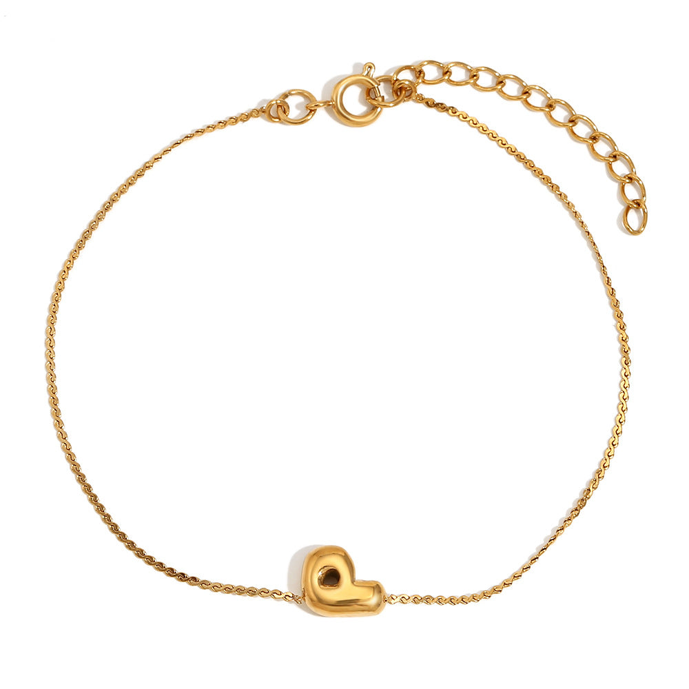 Pulsera de Burbujas para Mujer de Acero Inoxidable con Letra S Minimalista y Chapado en Oro de 18K