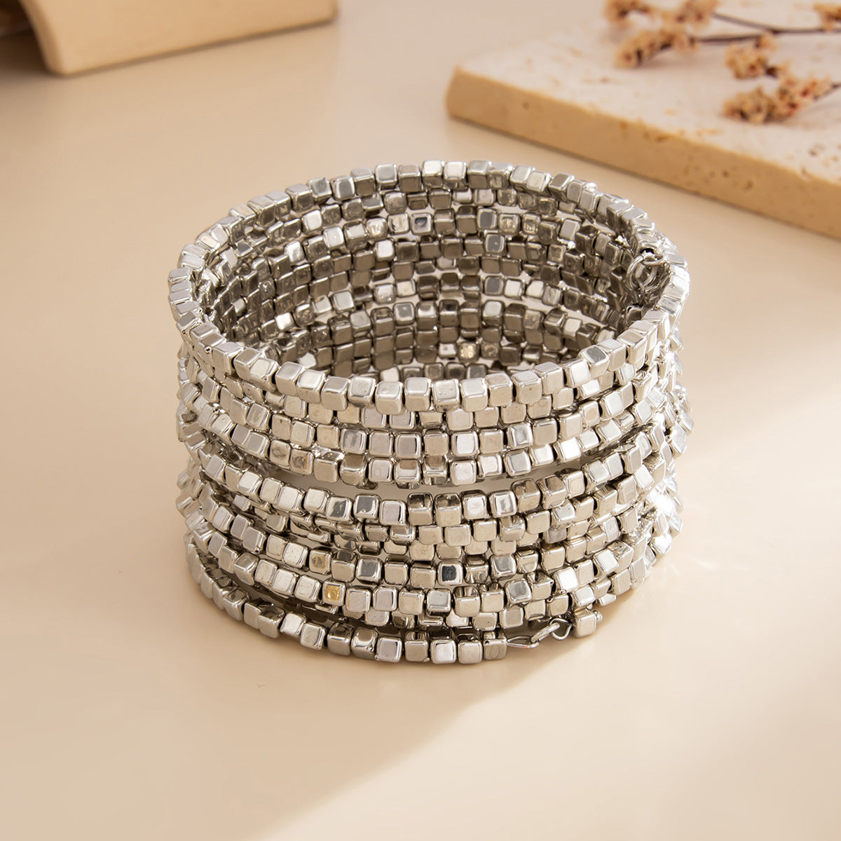 Luxury Gold Plated Brass Square Geometric Multi-layer Bracelet