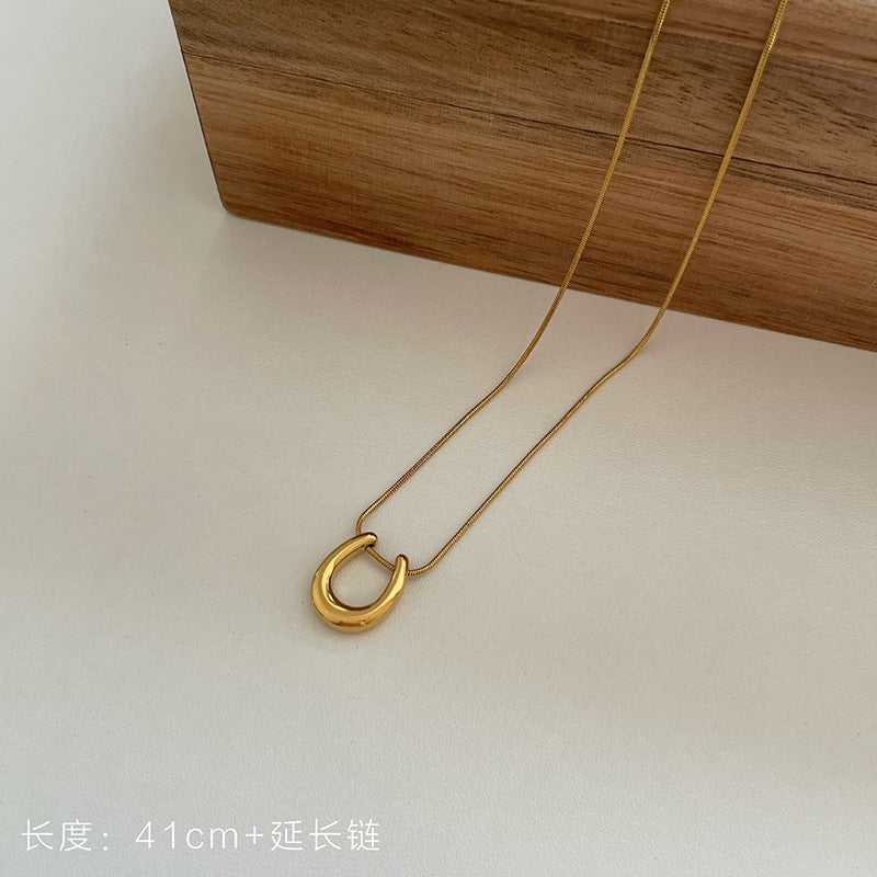 Minimalist Geometric Titanium Steel Necklace with Gold Plating for Layering Delicate Clavicle Chain