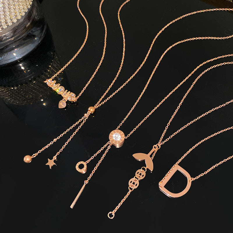 Streetwear Letter Cubic Zirconia Plated Titanium Steel Necklace for Unisex