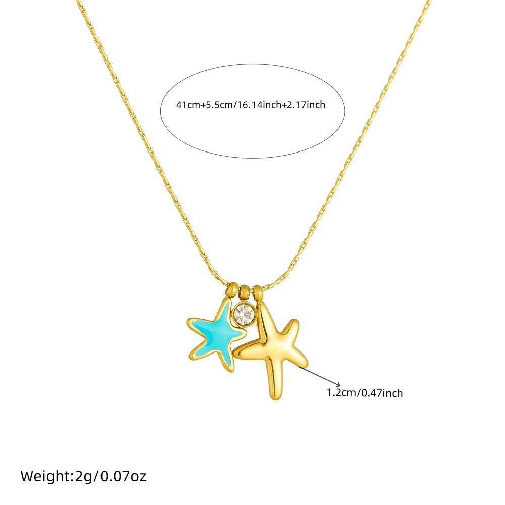 Collana con Ciondolo a Stella Marina Blu in Smalto Minimalista da Donna con Catena Serpente in Acciaio Inossidabile Placcato Oro