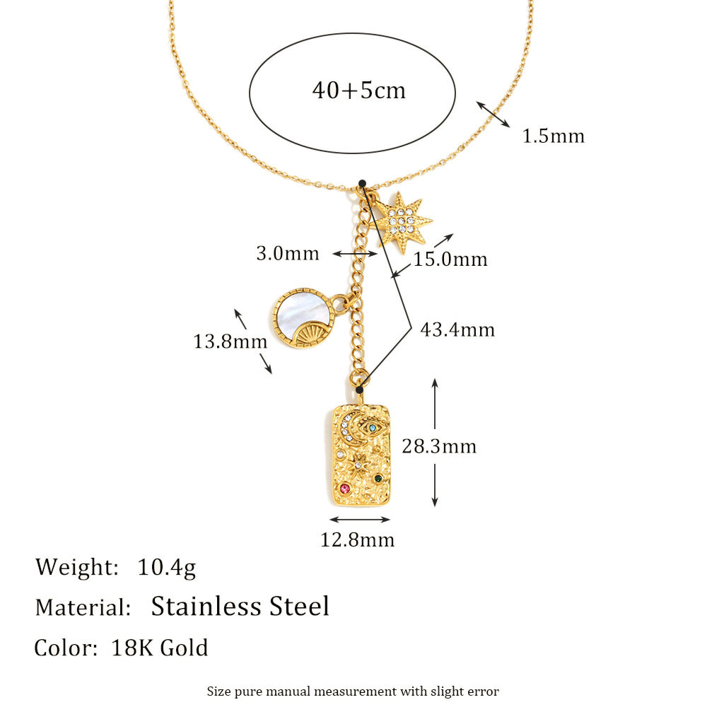 Vintage French-Style Square Cross Pendant Necklace in Stainless Steel with 18K Gold Plating and Rhinestone Accents