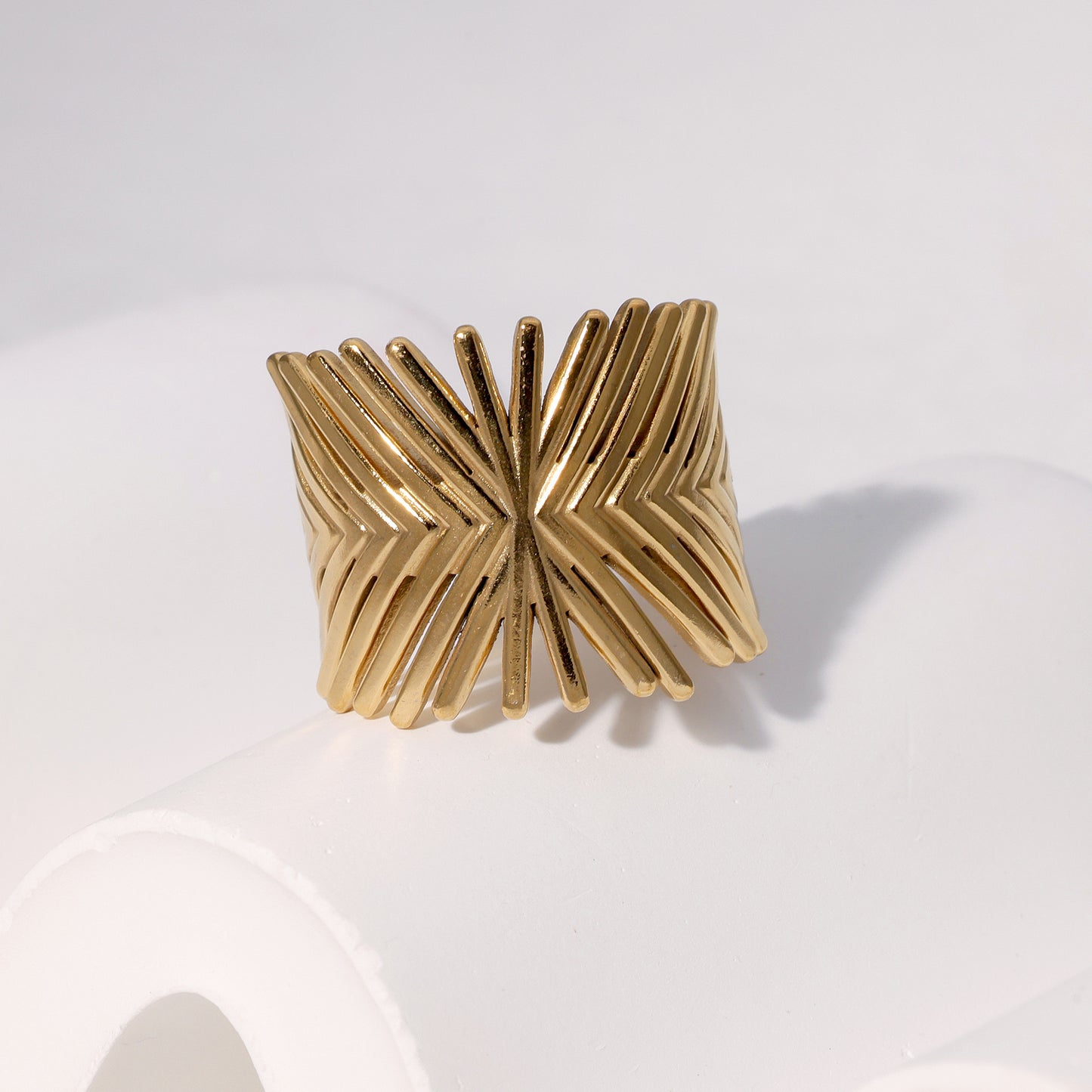 Minimalist 18K Gold Plated Geometric Line Titanium Steel Adjustable Open Ring