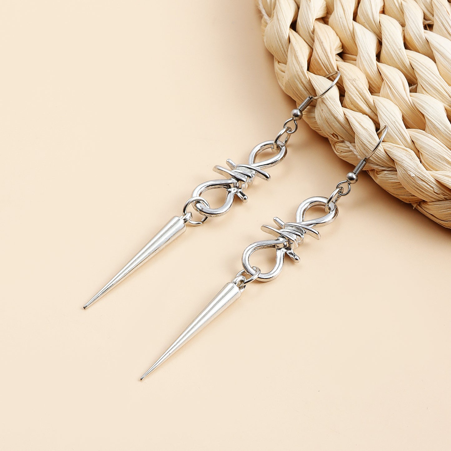 Gothic Long Tassel Rivet Figure-8 Thorn Drop Earrings for Women