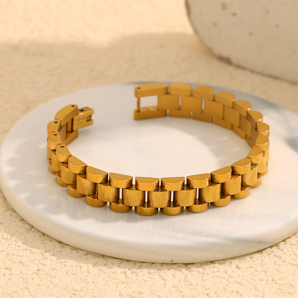 Minimalist Geometric Stainless Steel Plated 18K Gold Ring Bracelet for Women