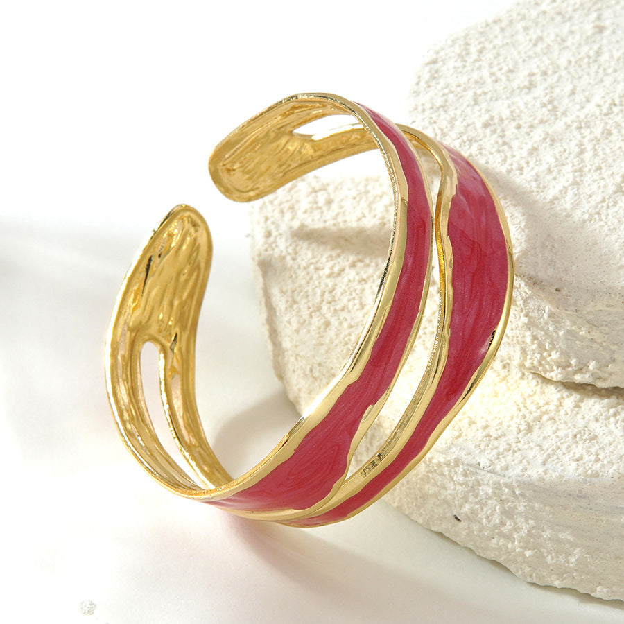 Minimalist Geometric Round Drip Oil Stainless Steel Open Cuff Bracelet