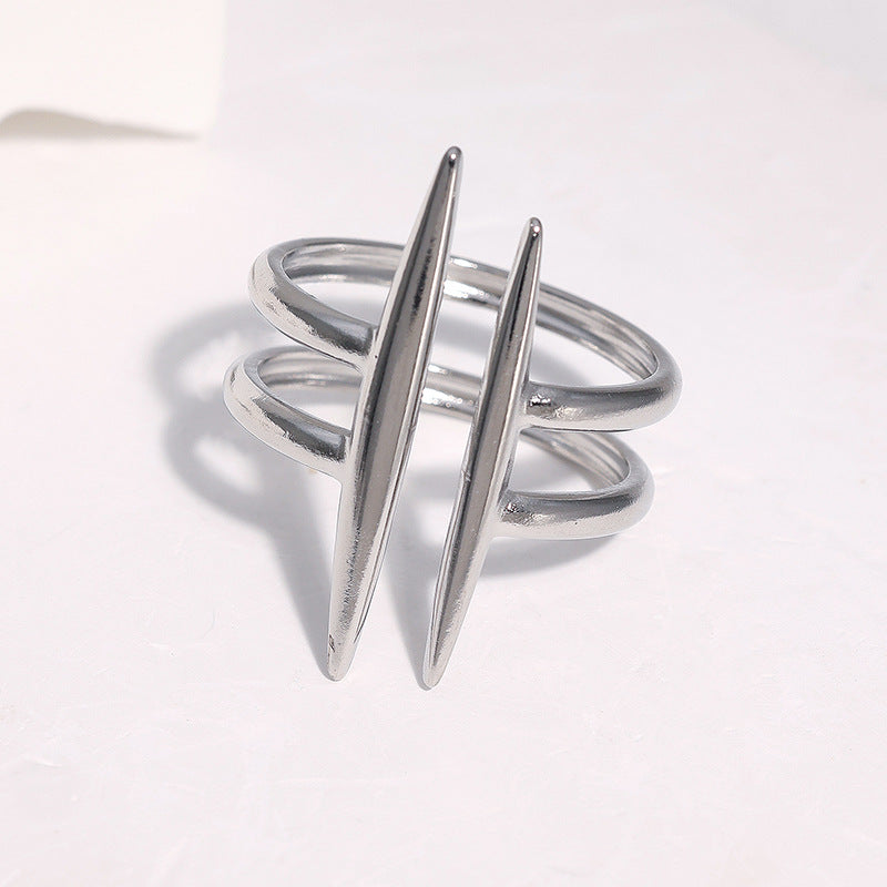 Minimalist Geometric Line Plated Stainless Steel Open Ring for Women