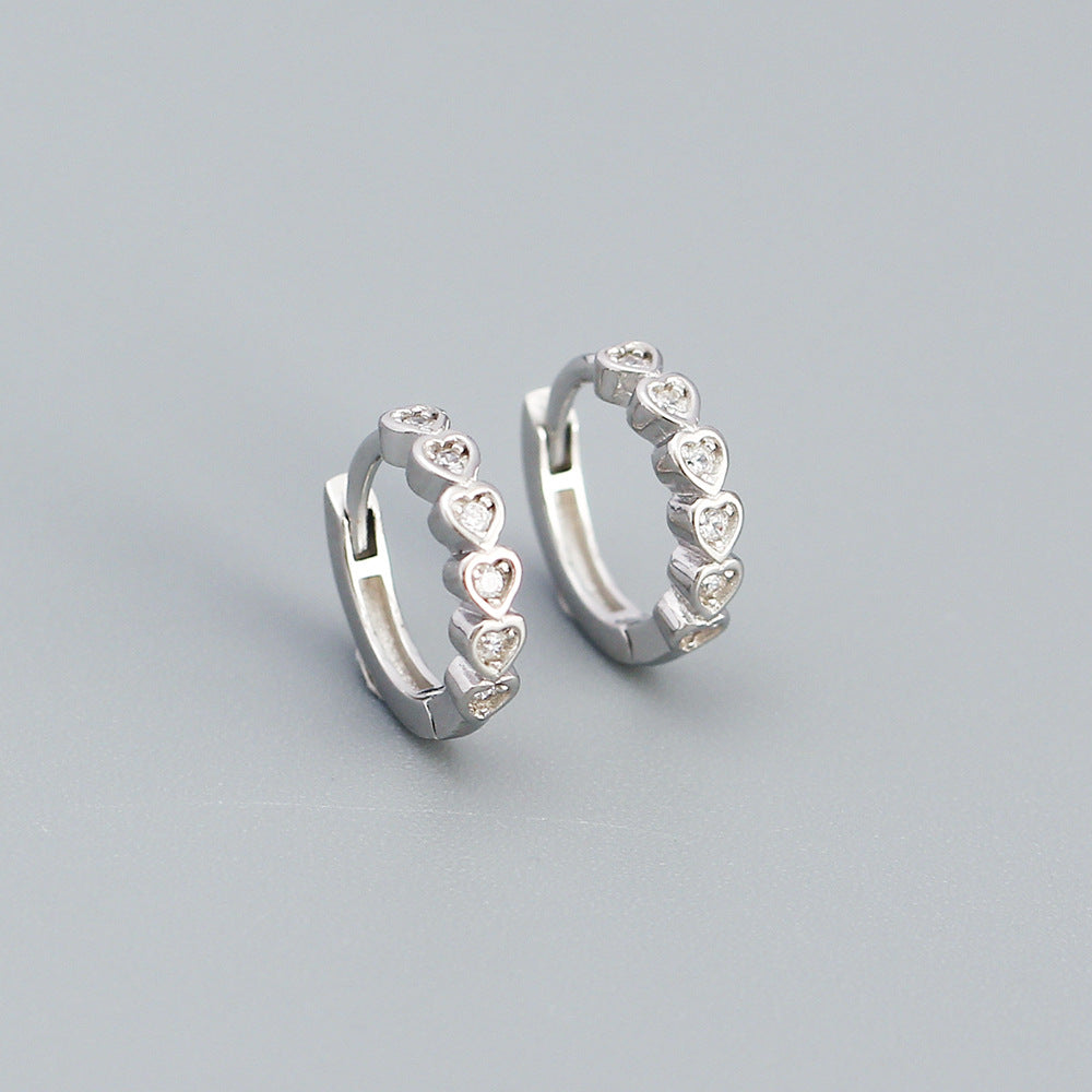 Heart-Shaped Rhinestone-Set Sterling Silver Ear Studs for Women Elegant Minimalist Earrings
