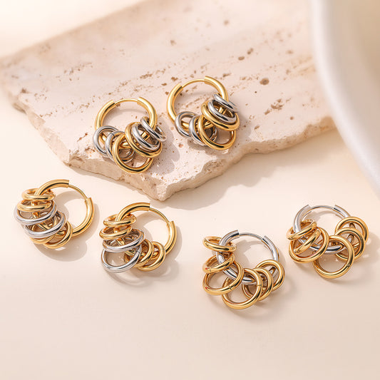 Minimalist 18K Gold Plated Stainless Steel Round Geometric Earrings for Women