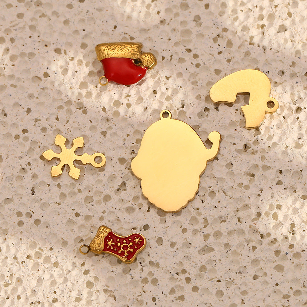 Cute Cartoon Christmas Santa Snowflake Heart Boot Pendant for Women Stainless Steel with 18K Gold Plating