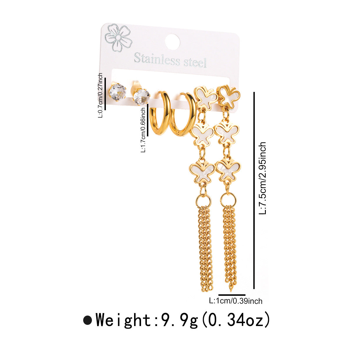 Minimalist Titanium Steel Earrings Set with Shell Inlay Heart Butterfly and Floral Motifs for Women