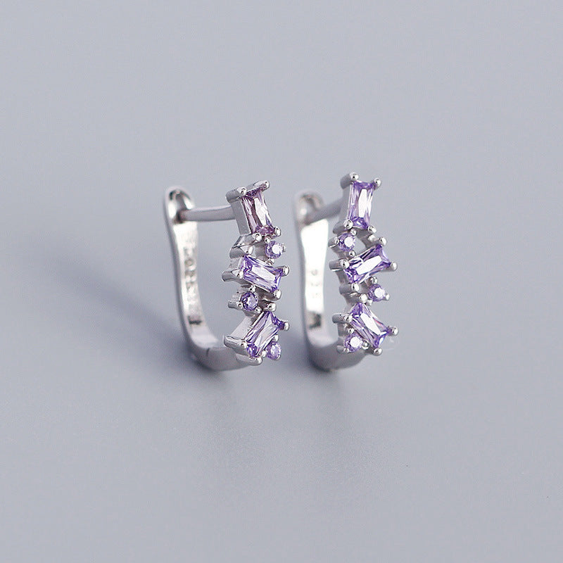 Vintage Minimalist 925 Sterling Silver Geometric U-Shaped Hoop Earrings with Cubic Zirconia for Women