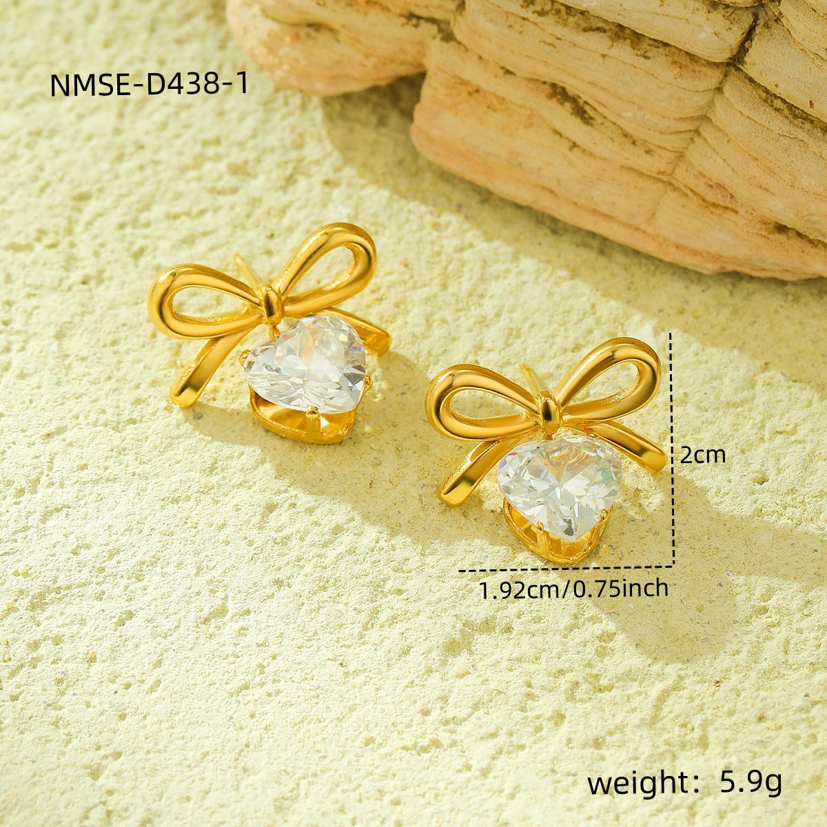 Pendientes de tuerca de acero inoxidable con forma de lazo de moda para mujer con detalles de pedrería y acabado chapado