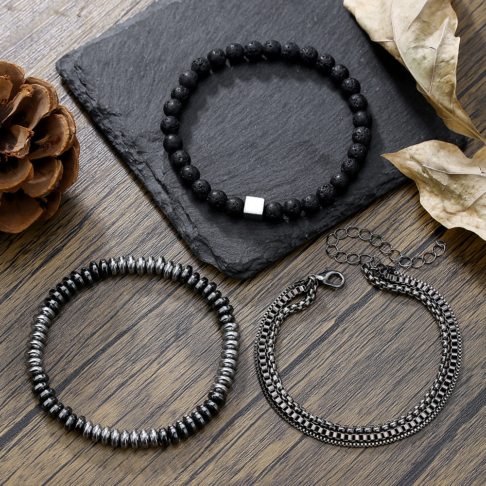 Bohemian Style Black Obsidian and Tiger Eye Beaded Stretch Bracelet for Women and Men