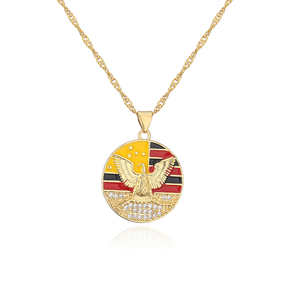 Vintage Geometric Pendant Necklace for Women with Copper Base Plated in 18K Gold and Enamel Finish, Rhinestone Accented