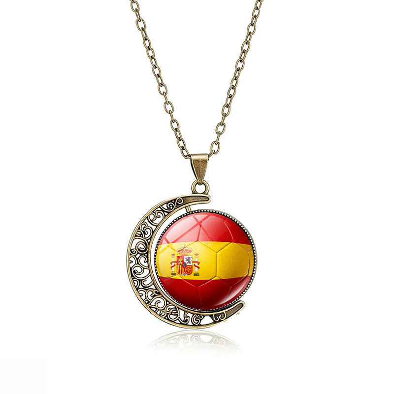 Collana Pendente Luna Placcata in Lega Casual con Ciondolo Rotante Geometrico in Cristallo, Catena a Cavo Unisex