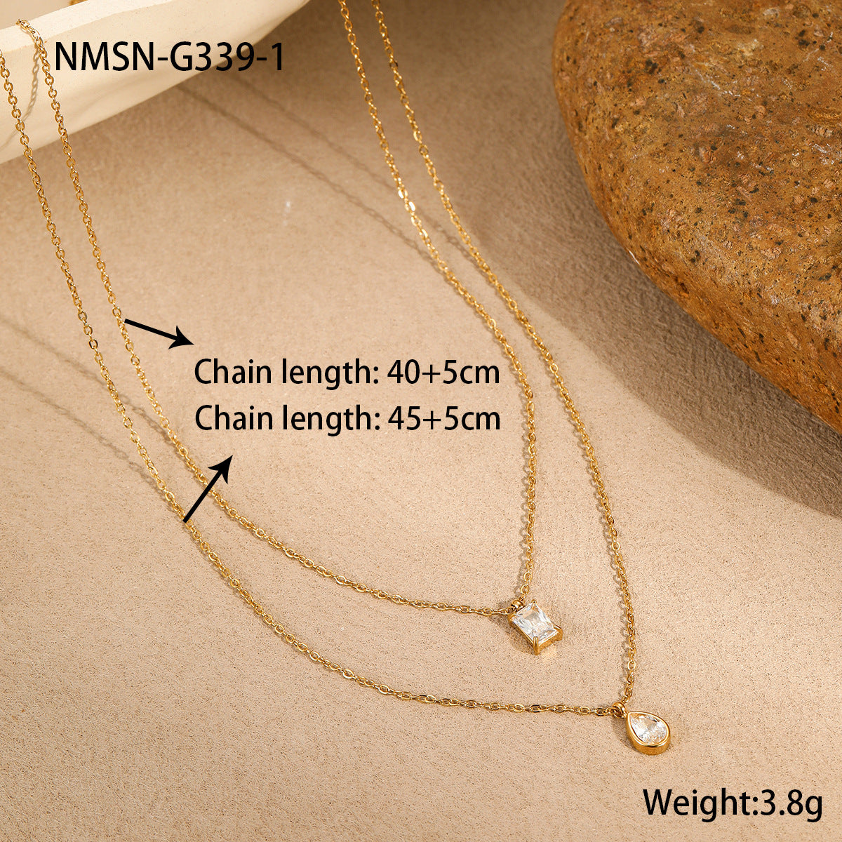 Collar con colgante geométrico de acero inoxidable de moda OL con incrustaciones de diamantes de imitación y acabado chapado para mujer