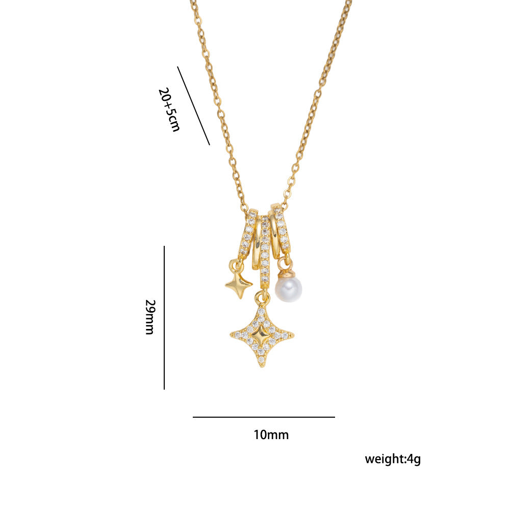 Minimalist Star-Shaped Titanium Steel Necklace with Zircon Inlay for Women, Elegant Clavicle Chain with Gold Plating and O-Chain Style