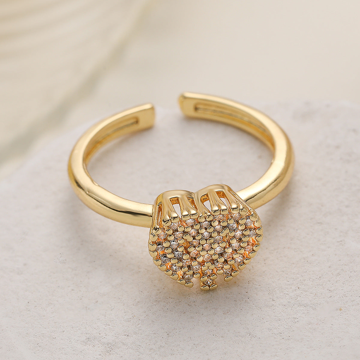 Minimalist 18K Gold Plated Brass Heart Ring with Cubic Zirconia for Women