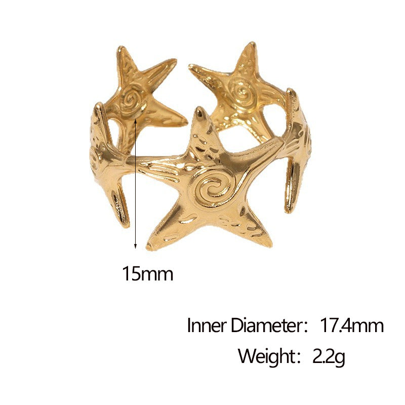 Minimalist Star-Shaped Stainless Steel Ring with 18K Gold Plating Adjustable Open Band Women's Fashion Jewelry