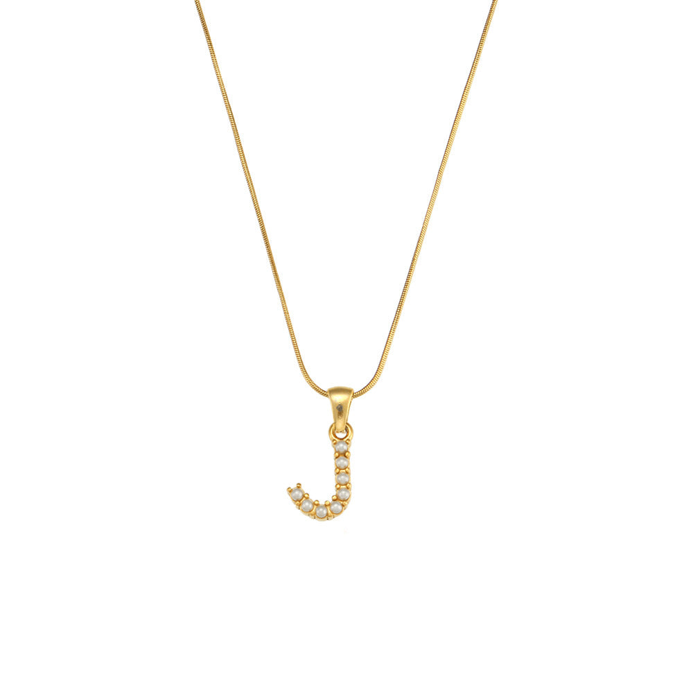 Fashionable Letter Pendant Necklace for Women Stainless Steel with 18K Gold Plating on Thin Snake Chain