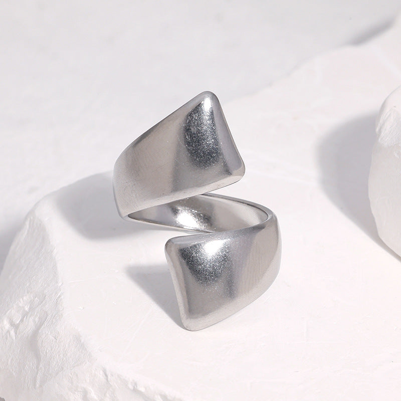 Minimalist Geometric Polished Stainless Steel Open Ring for Women