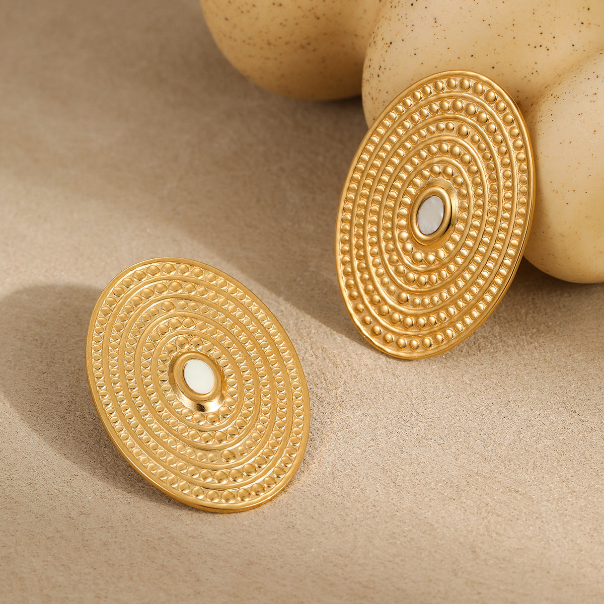 Aretes de Acero Inoxidable Ovalados Geométricos de Moda con Baño de Oro de 18K para Mujer