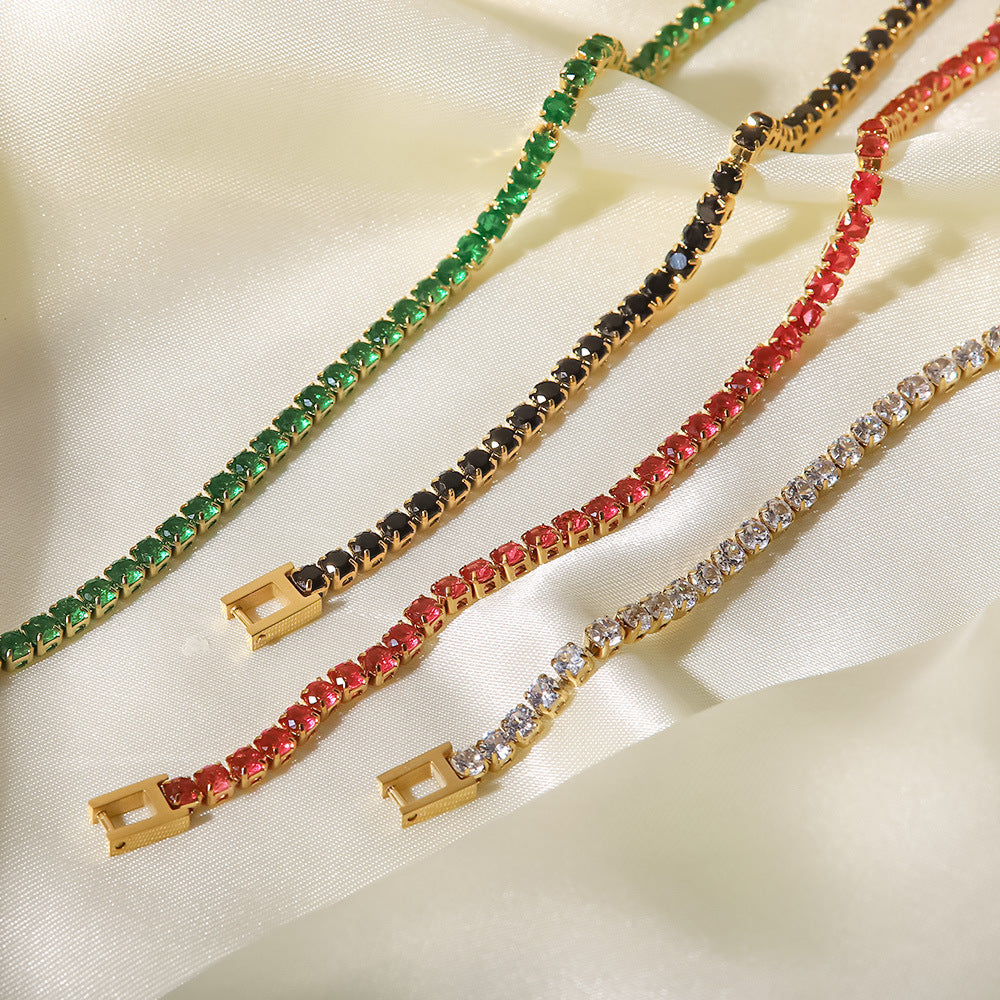Bracciale da donna in acciaio inossidabile placcato oro 14K con intarsi in zirconi e design geometrico stile INS