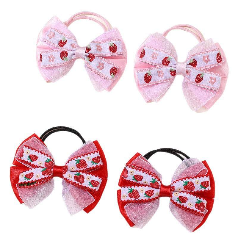 Natural Style Bow-Shaped Hair Clip for Girls with Ruffled and Mesh Details Made of Polyester Duckbill Clip