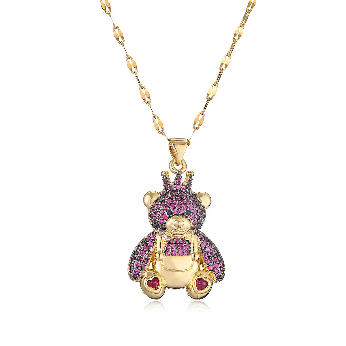 Minimalist Bear-Shaped Copper Necklace with Gold Plating and Zircon Inlay for Women