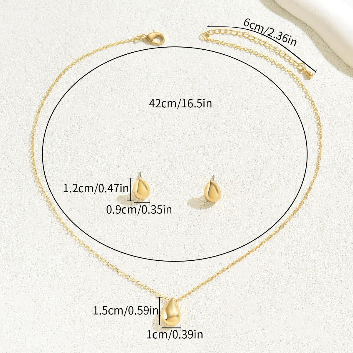 Set collana e orecchini a goccia minimalista, delicato e fresco, per donna, con finitura in rame e catena sottile per clavicola