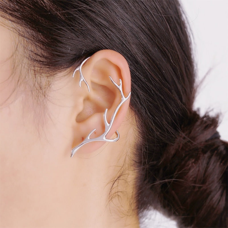 Pendientes de Oreja con Diseño de Astas de Ciervo Geométricas para Mujer, de Aleación de Zinc Electrochapada, Estilo Minimalista Chic, con Traseras Circulares